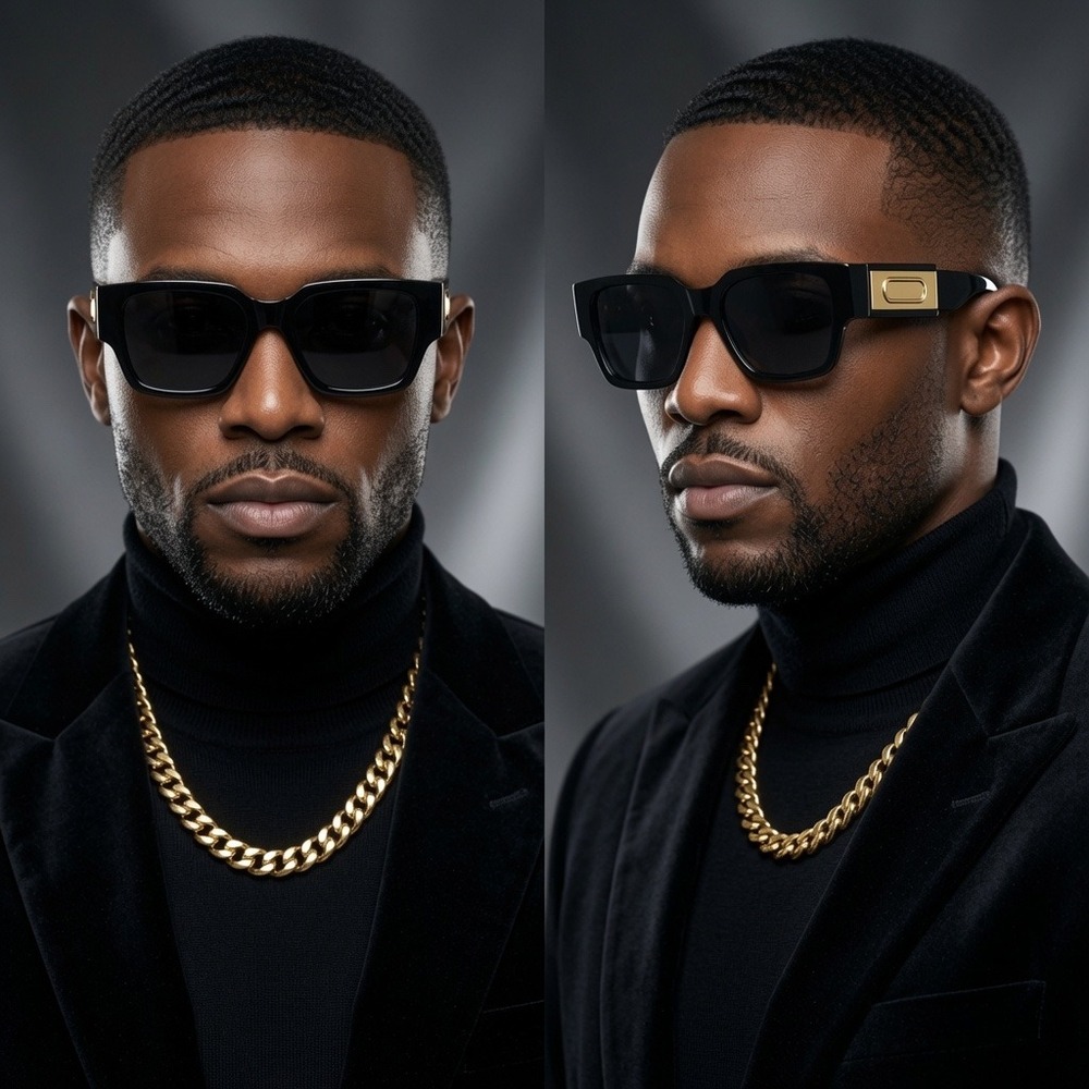 Men Sunglasses Sunny Days Black Frame Gold Plaque Casual Stylish Wear Hip Hop